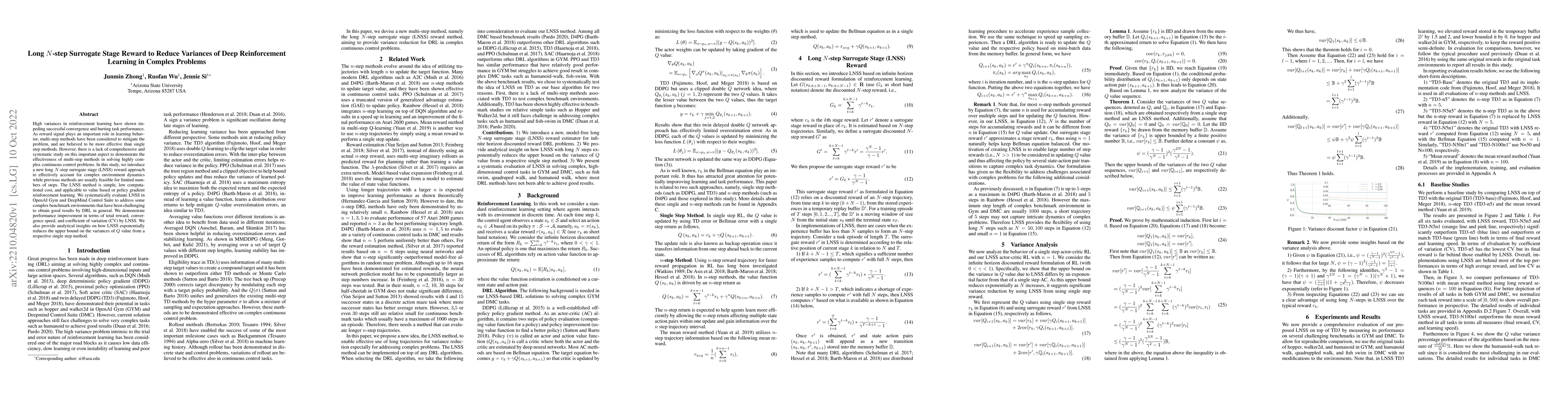 Thumbnail for Long N-step Surrogate Stage Reward to Reduce Variances of Deep
  Reinforcement Learning in Complex Problems