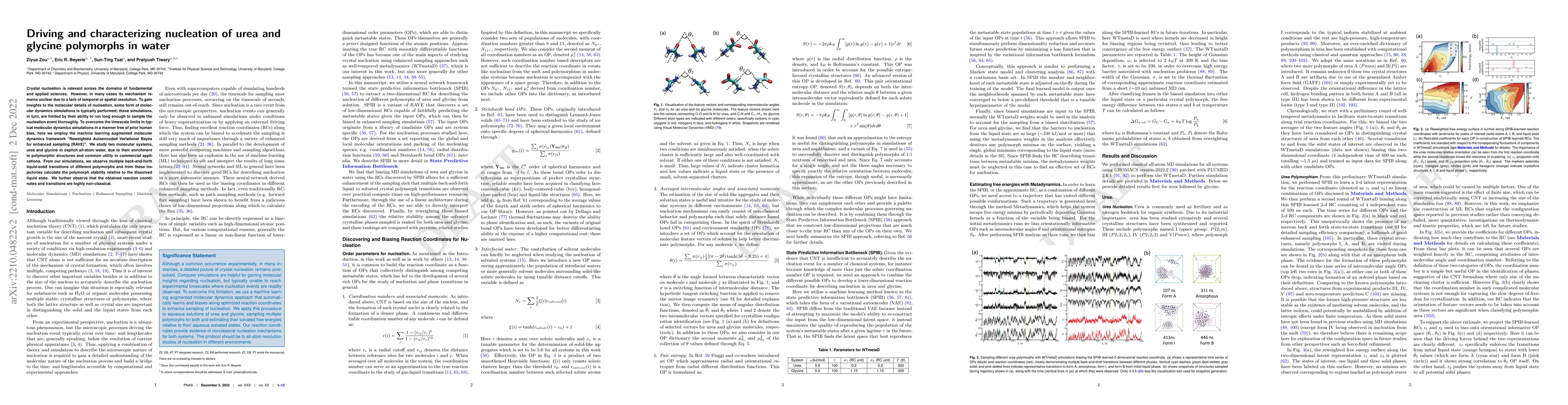 Thumbnail for Driving and characterizing nucleation of urea and glycine polymorphs in
  water