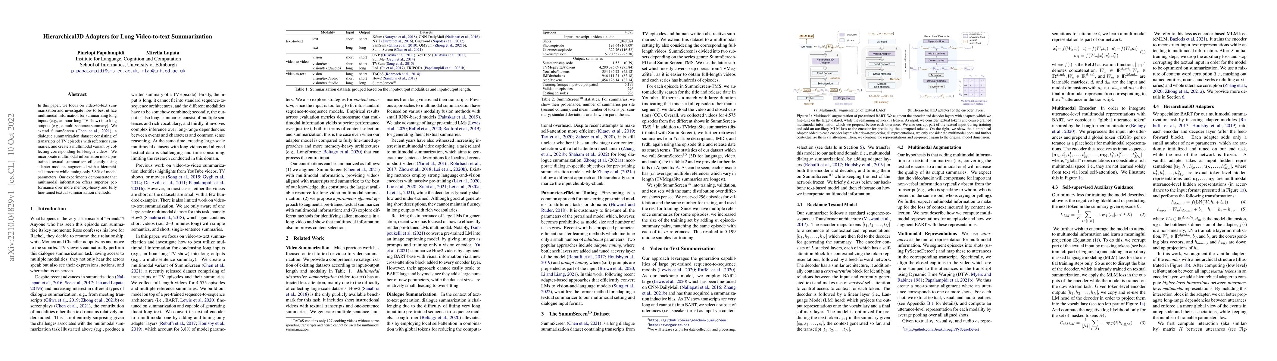 Thumbnail for Hierarchical3D Adapters for Long Video-to-text Summarization