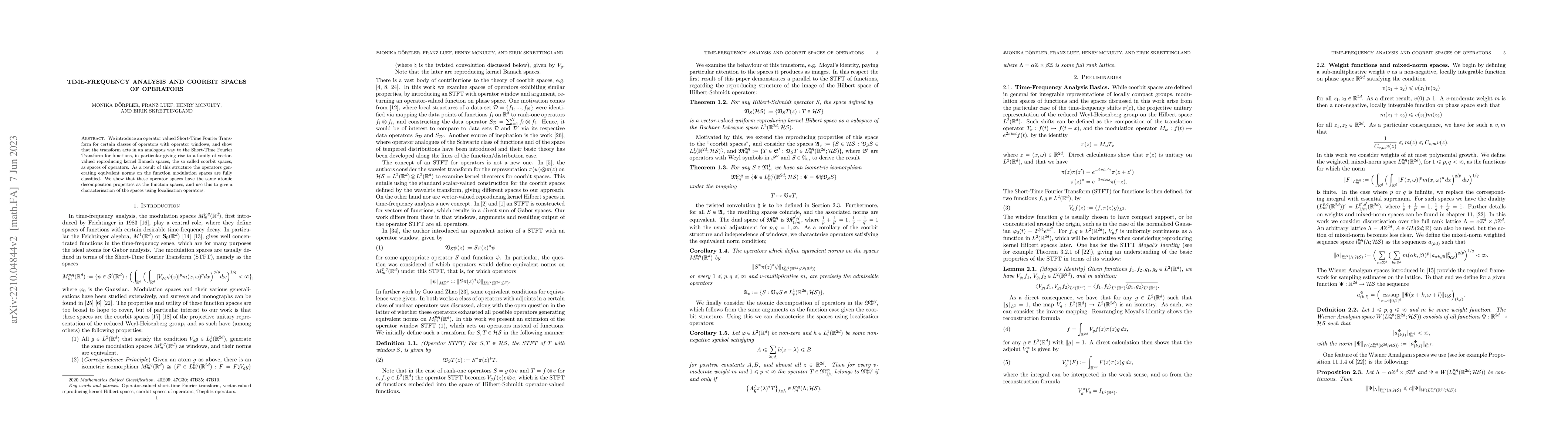 Thumbnail for Time-Frequency Analysis and Coorbit Spaces of Operators