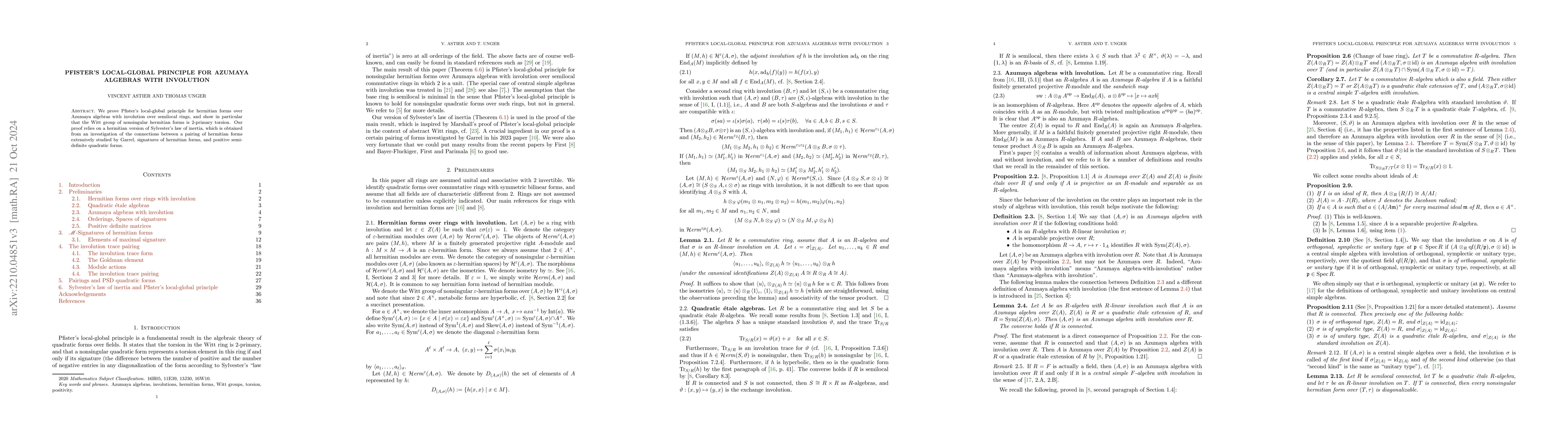 Thumbnail for Pfister's local-global principle for Azumaya algebras with involution