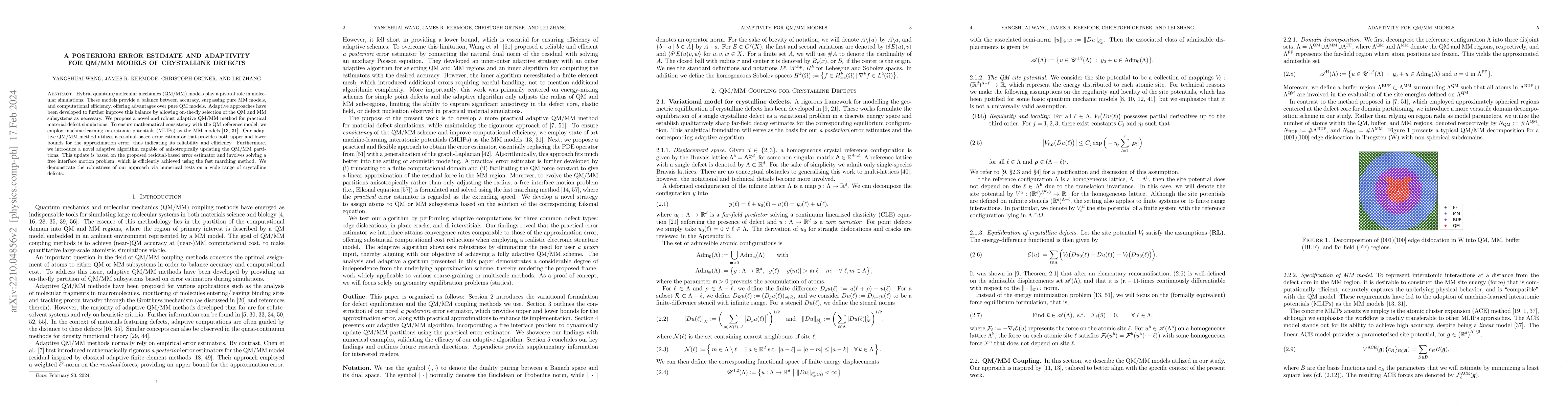 Thumbnail for A Posteriori Error Estimate and Adaptivity for QM/MM Models of
  Crystalline Defects