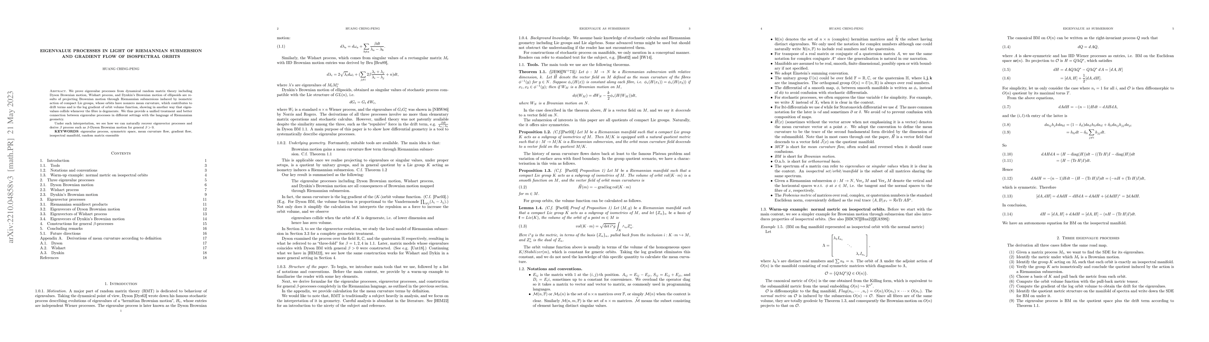 Thumbnail for Eigenvalue processes in light of Riemannian submersion and gradient flow
  of isospectral orbits
