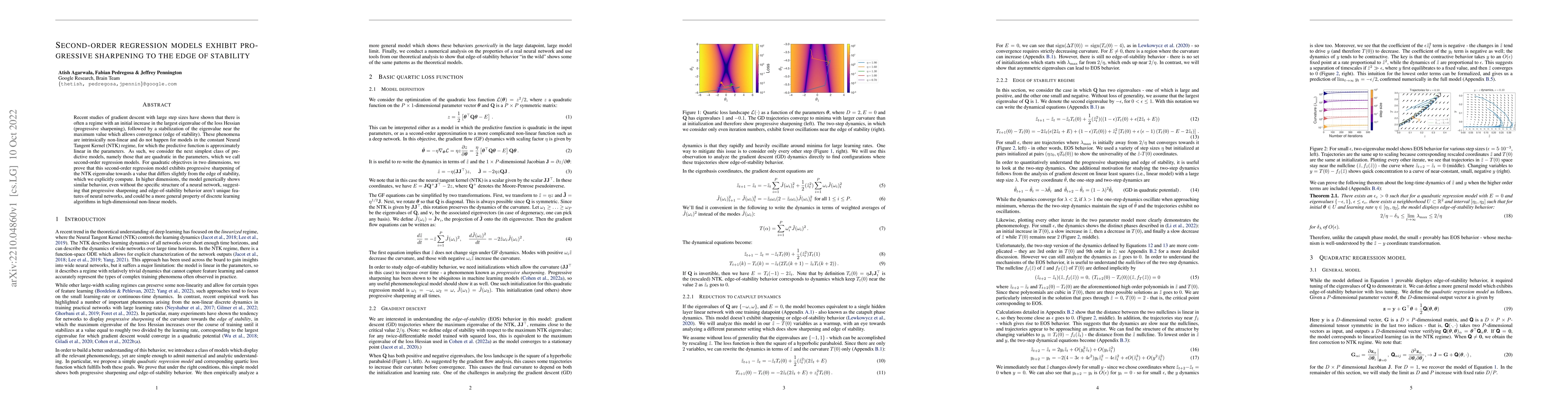 Thumbnail for Second-order regression models exhibit progressive sharpening to the
  edge of stability