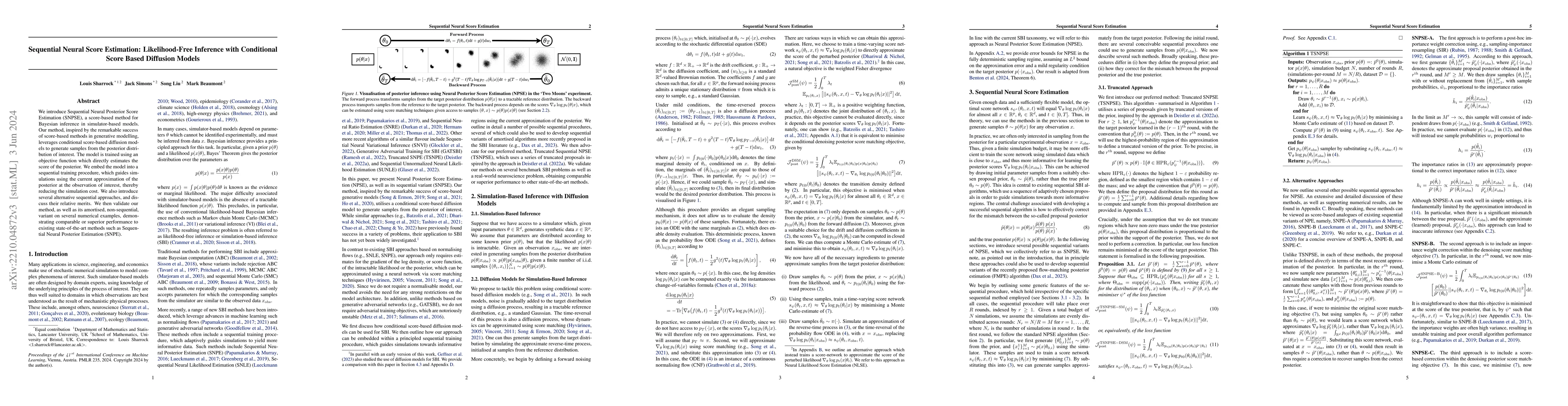 Thumbnail for Sequential Neural Score Estimation: Likelihood-Free Inference with
  Conditional Score Based Diffusion Models