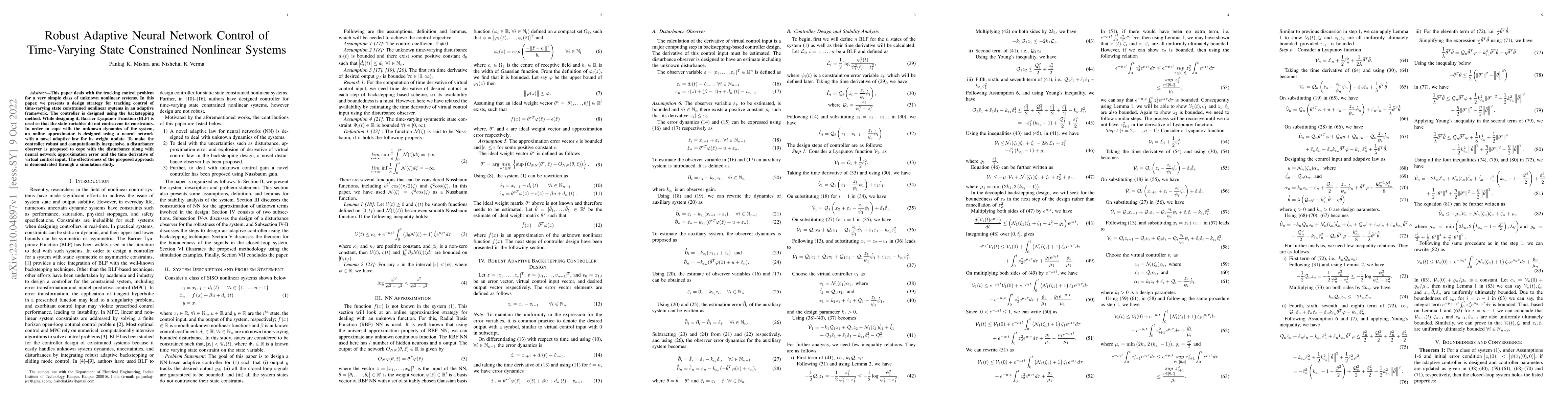 Thumbnail for Robust Adaptive Neural Network Control of Time-Varying State Constrained
  Nonlinear Systems