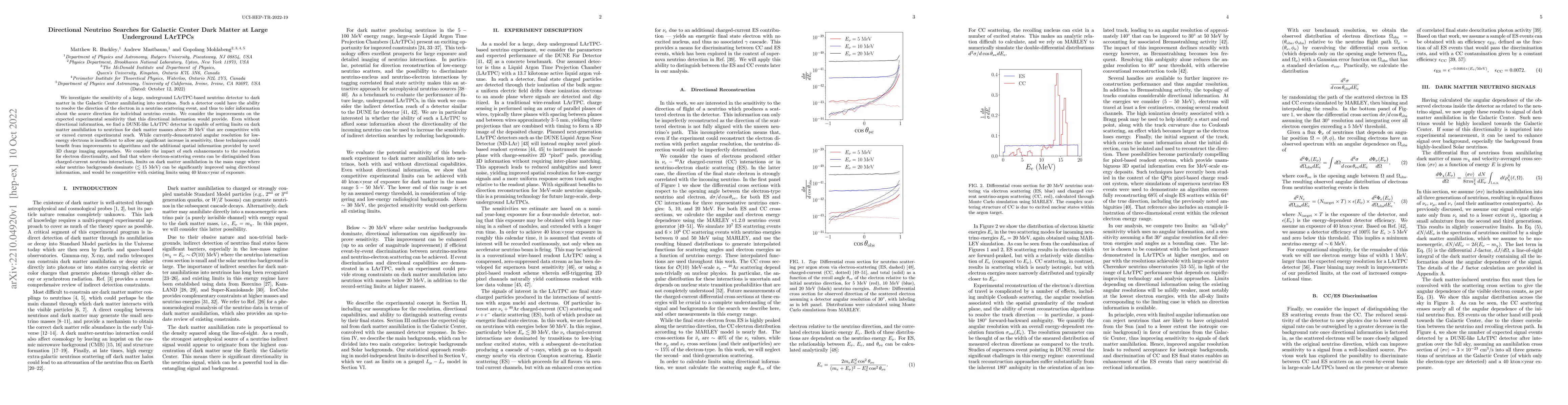 Thumbnail for Directional Neutrino Searches for Galactic Center Dark Matter at Large
  Underground LArTPCs