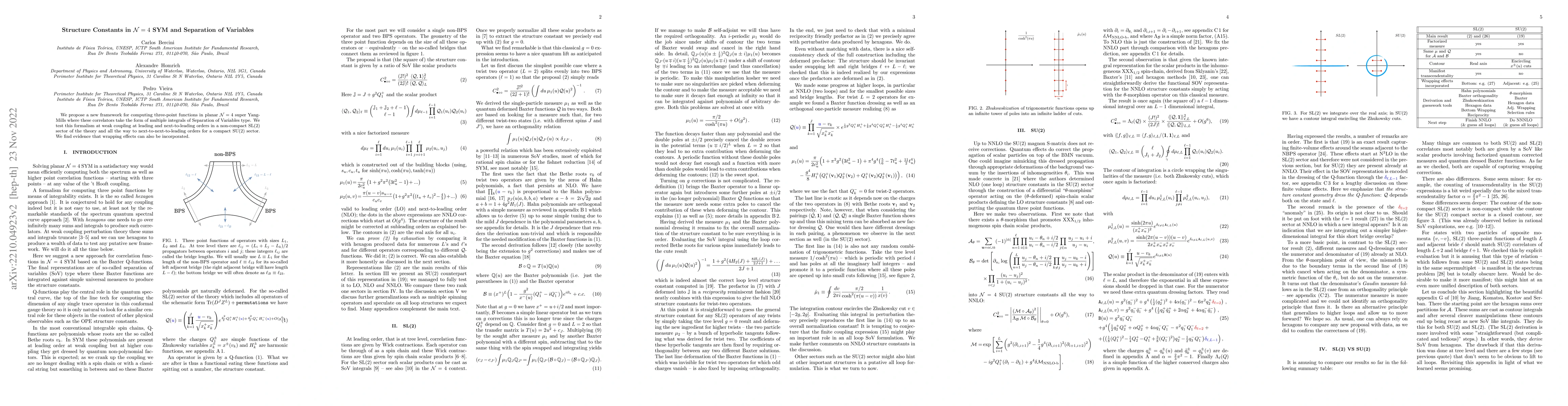 Thumbnail for Structure Constants in $\mathcal{N} = 4$ SYM and Separation of Variables
