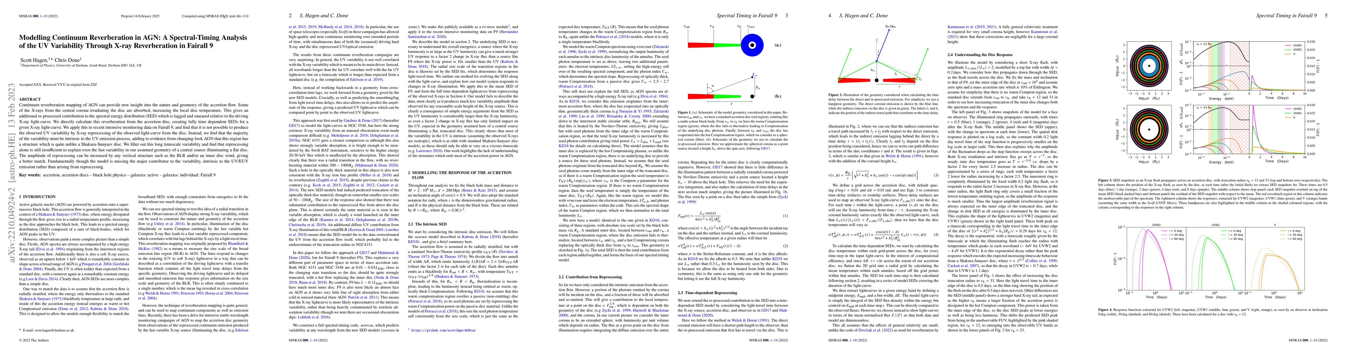 Thumbnail for Modelling Continuum Reverberation in AGN: A Spectral-Timing Analysis of
  the UV Variability Through X-ray Reverberation in Fairall 9