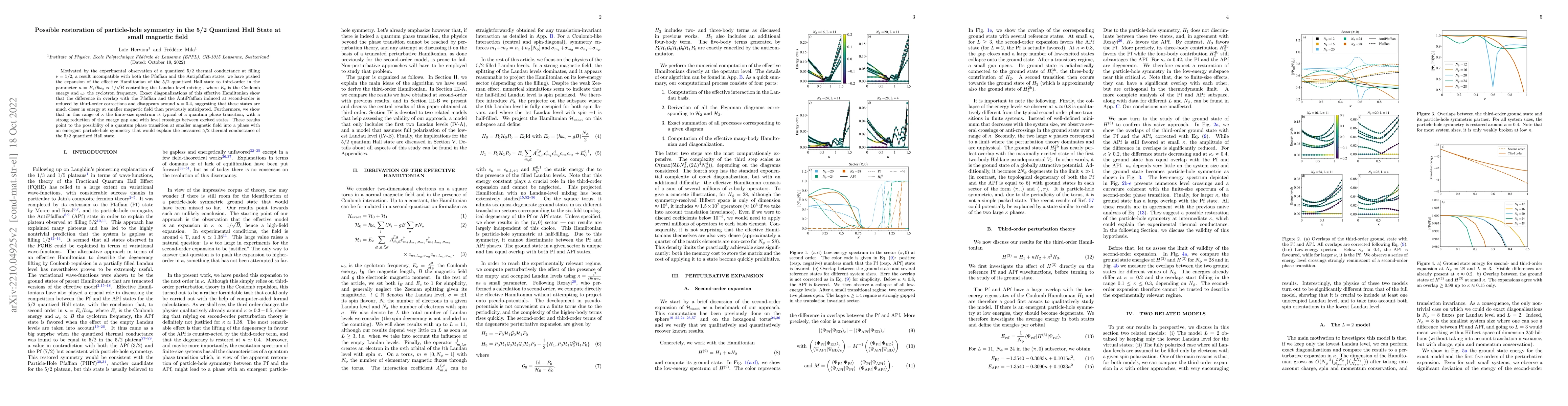 Thumbnail for Possible restoration of particle-hole symmetry in the 5/2 Quantized Hall
  State at small magnetic field