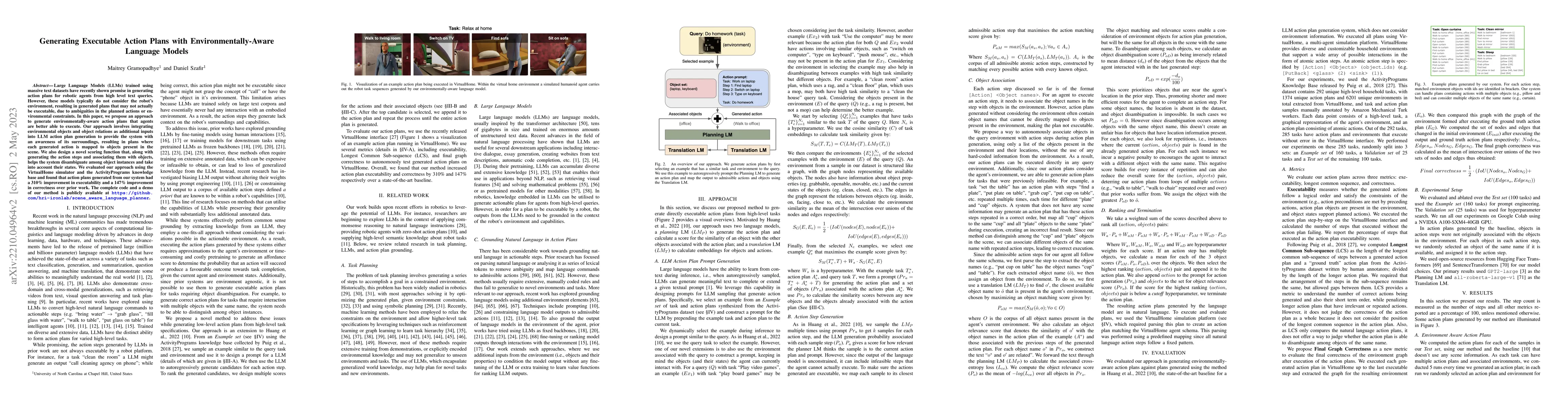 Thumbnail for Generating Executable Action Plans with Environmentally-Aware Language
  Models