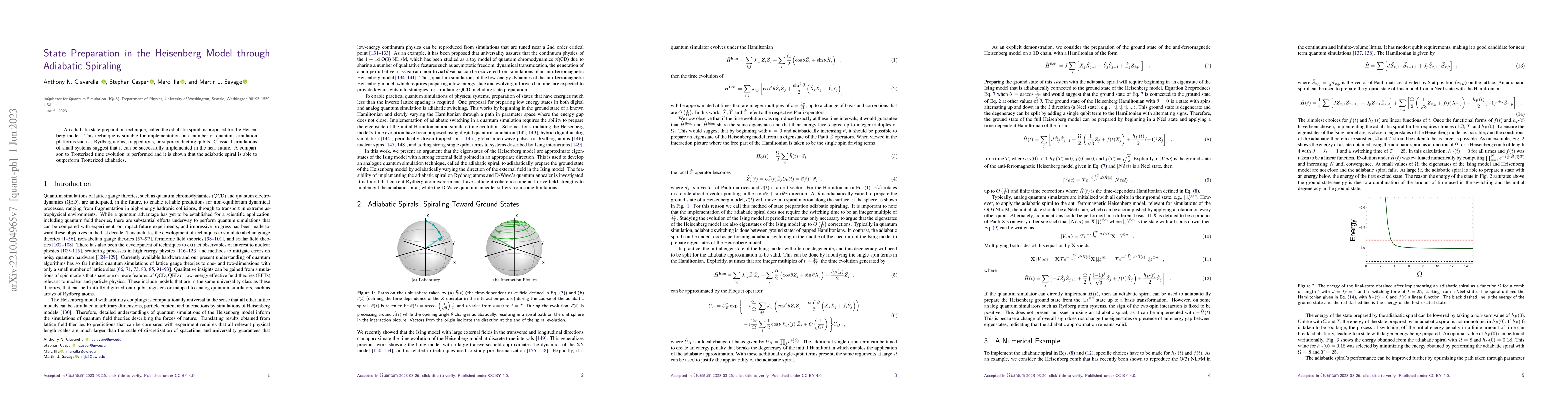 Thumbnail for State Preparation in the Heisenberg Model through Adiabatic Spiraling