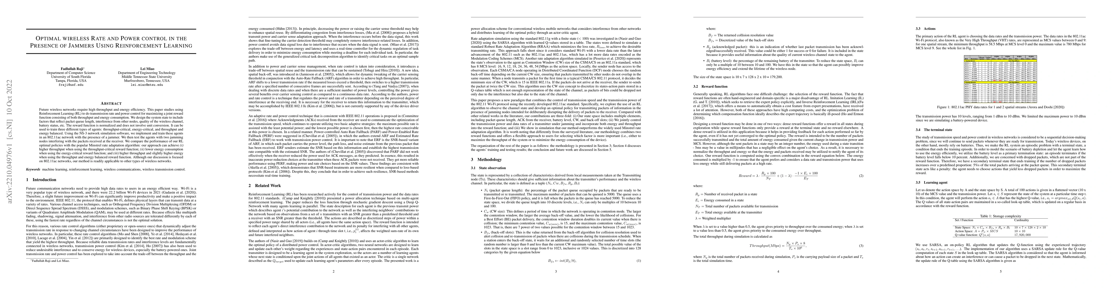 Thumbnail for Optimal wireless rate and power control in the presence of jammers using
  reinforcement learning
