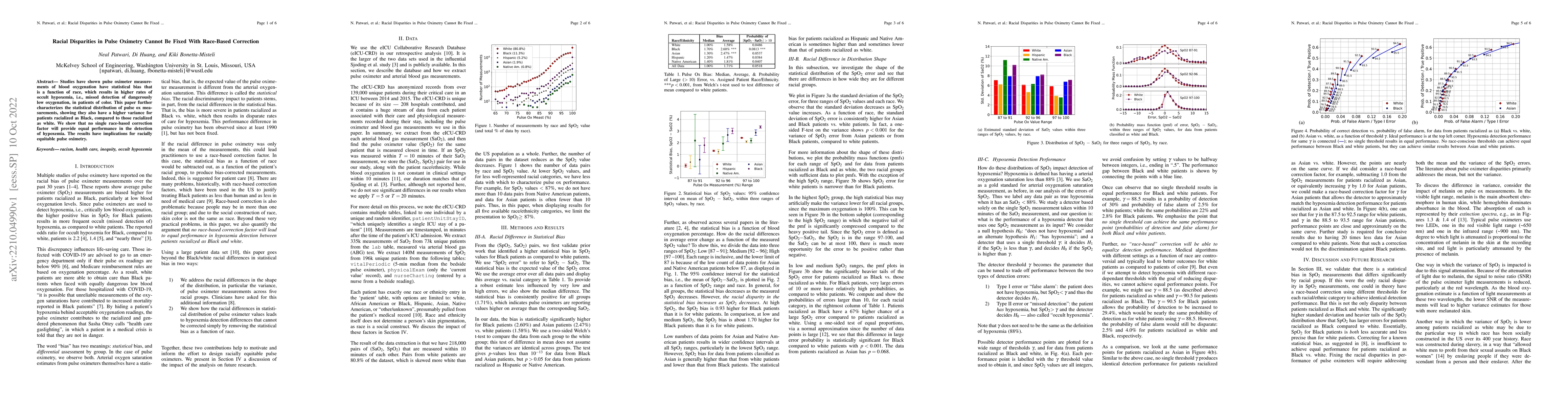 Thumbnail for Racial Disparities in Pulse Oximetry Cannot Be Fixed With Race-Based
  Correction