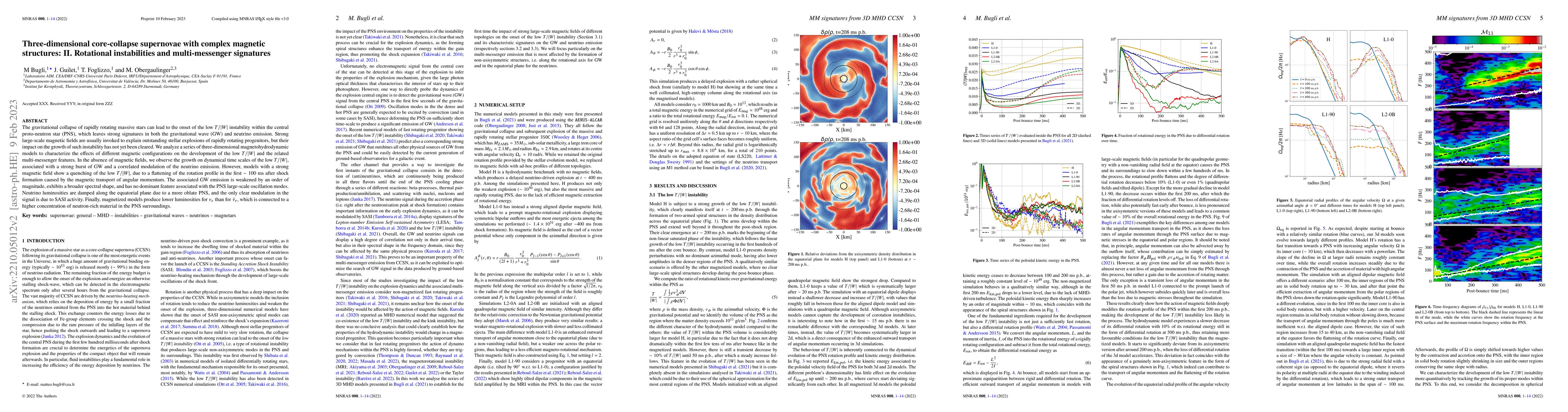 Thumbnail for Three-dimensional core-collapse supernovae with complex magnetic
  structures: II. Rotational instabilities and multi-messenger signatures