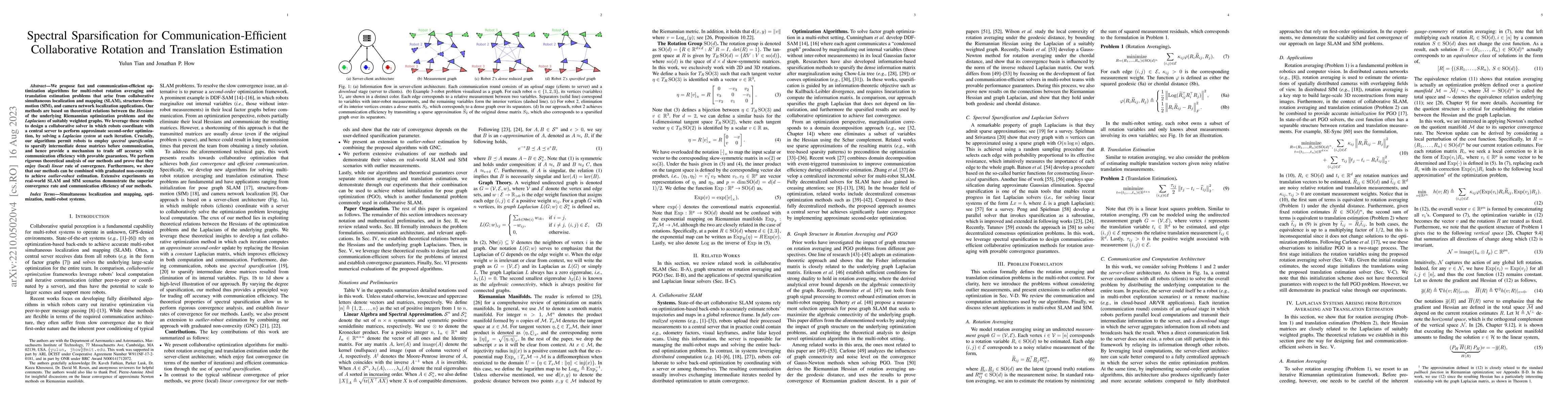 Thumbnail for Spectral Sparsification for Communication-Efficient Collaborative
  Rotation and Translation Estimation