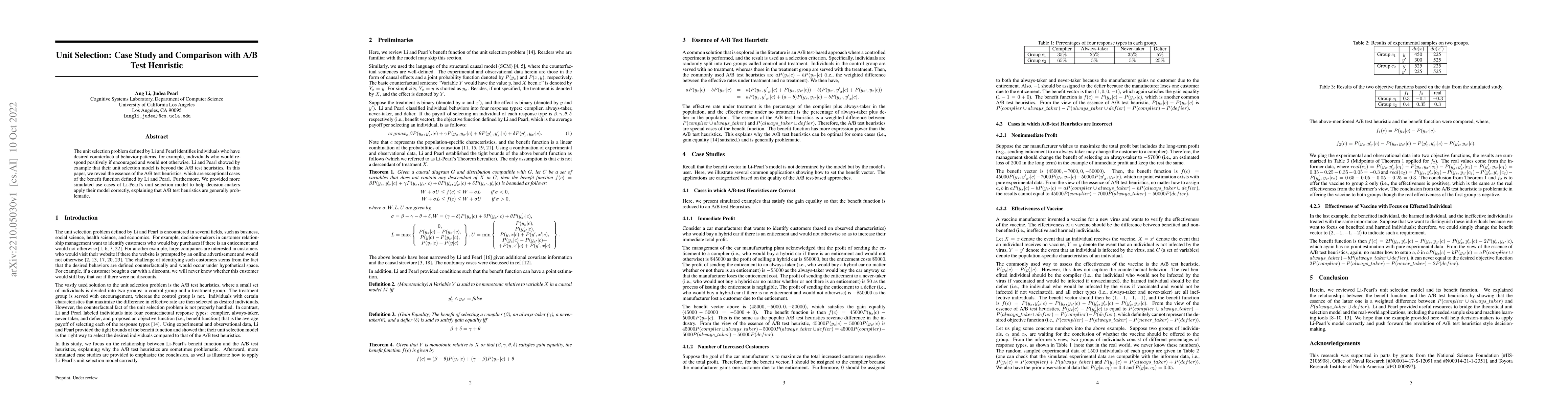Thumbnail for Unit Selection: Case Study and Comparison with A/B Test Heuristic