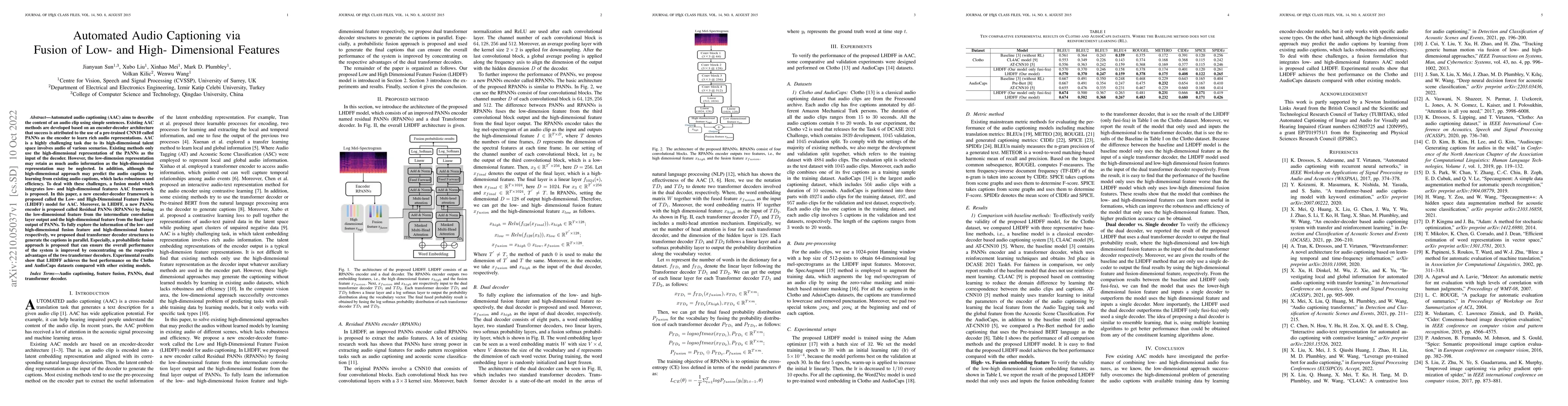 Thumbnail for Automated Audio Captioning via Fusion of Low- and High- Dimensional
  Features