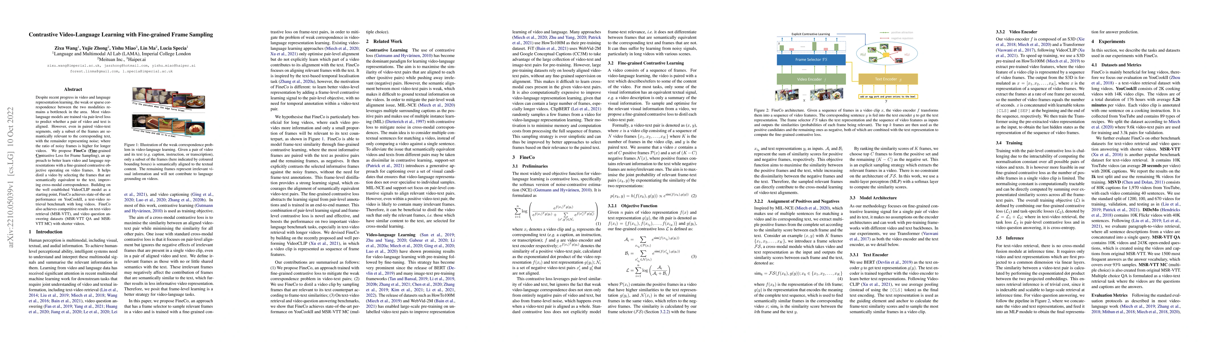 Thumbnail for Contrastive Video-Language Learning with Fine-grained Frame Sampling
