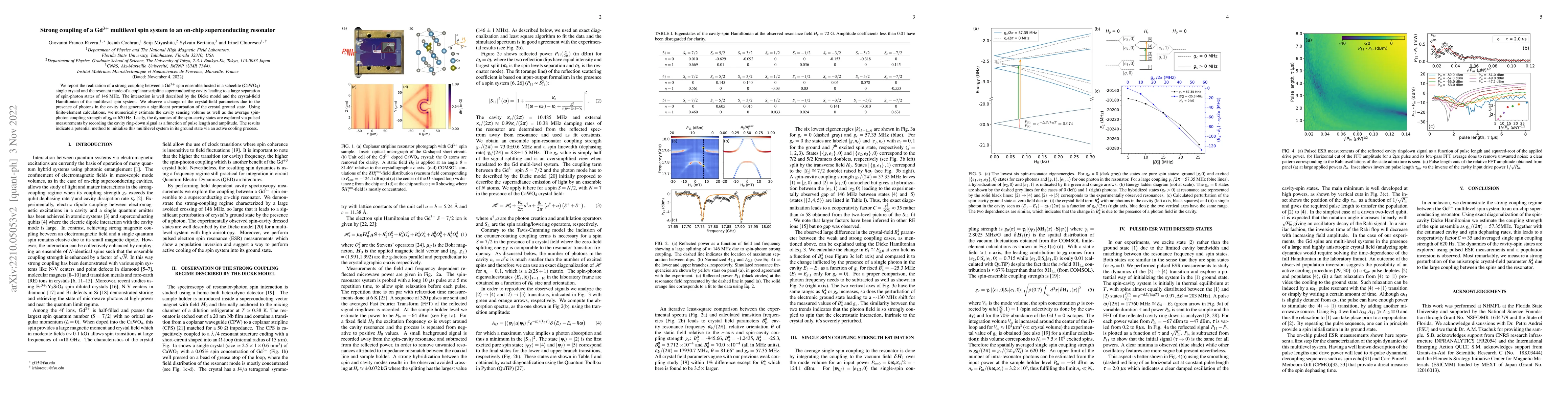 Thumbnail for Strong coupling of a Gd$^{3+}$ multilevel spin system to an on-chip
  superconducting resonator
