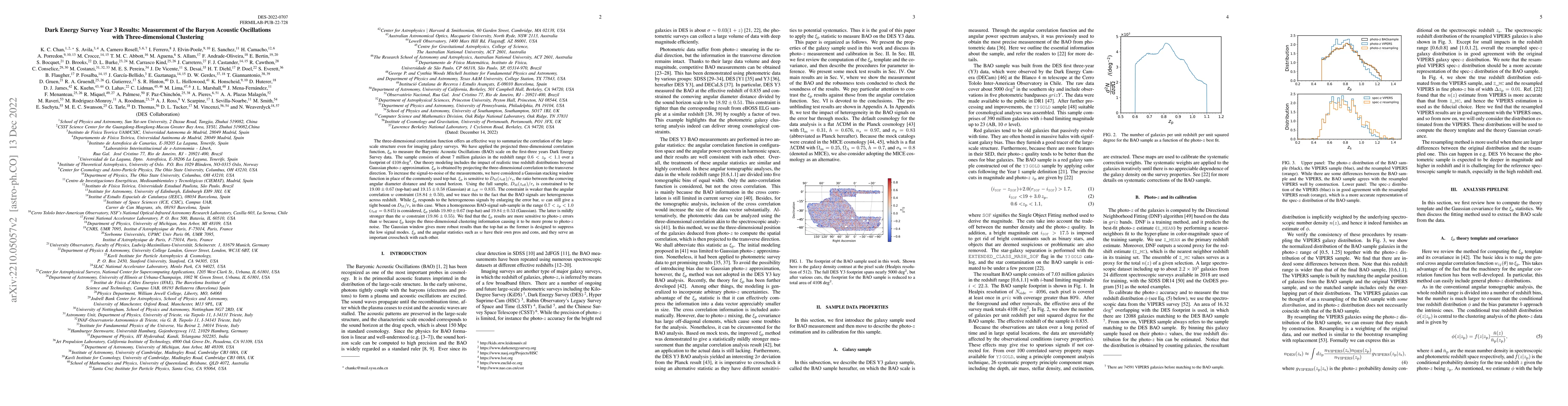 Thumbnail for Dark Energy Survey Year 3 Results: Measurement of the Baryon Acoustic
  Oscillations with Three-dimensional Clustering