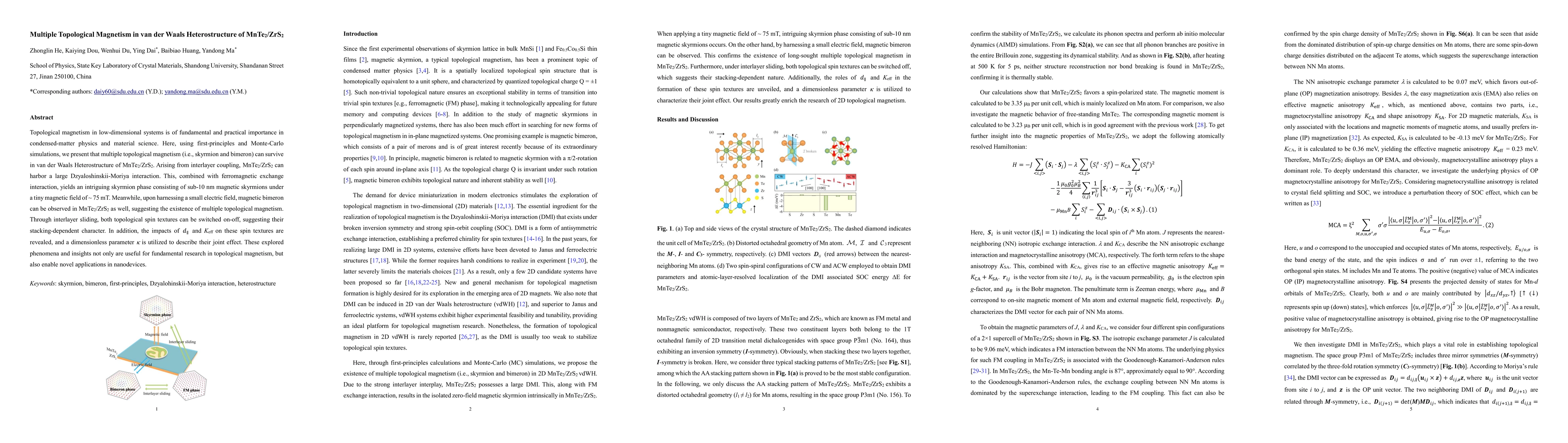 Thumbnail for Multiple Topological Magnetism in van der Waals Heterostructure of
  MnTe2/ZrS2