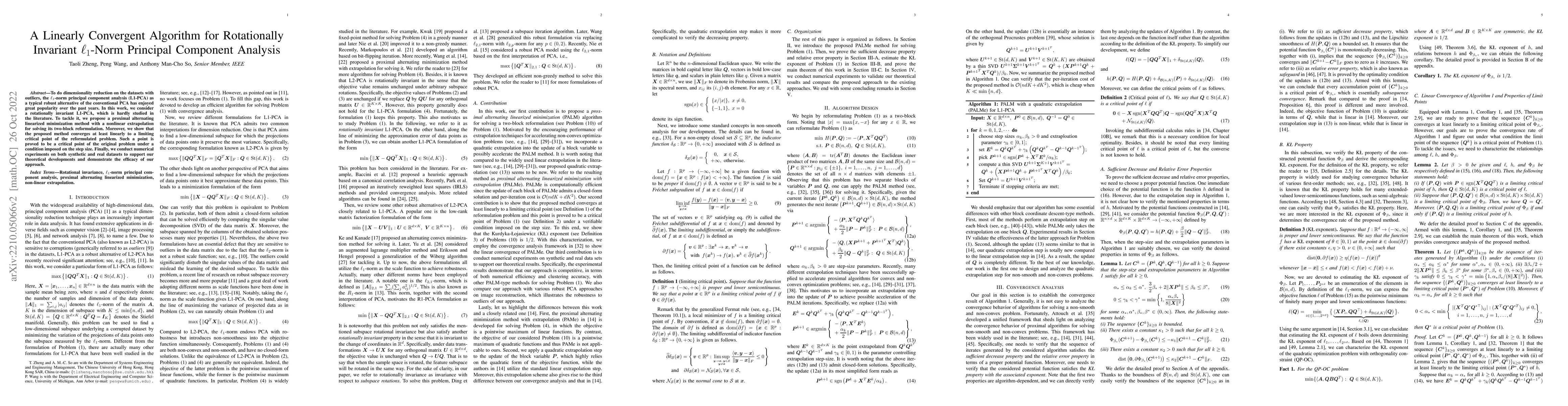 Thumbnail for A Linearly Convergent Algorithm for Rotationally Invariant $\ell_1$-Norm
  Principal Component Analysis
