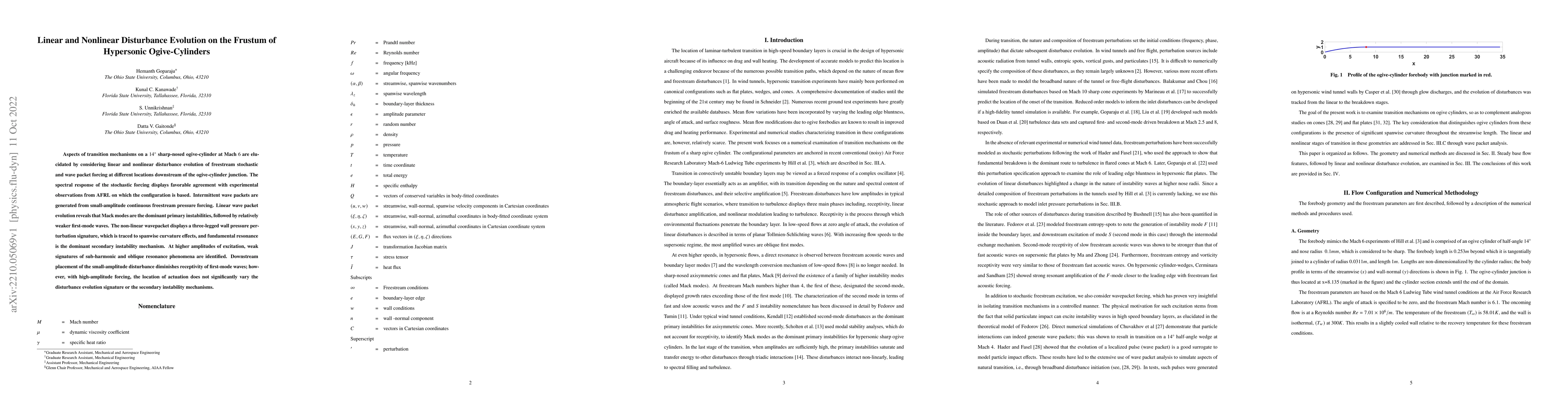 Thumbnail for Linear and Nonlinear Disturbance Evolution on the Frustum of Hypersonic
  Ogive-Cylinders