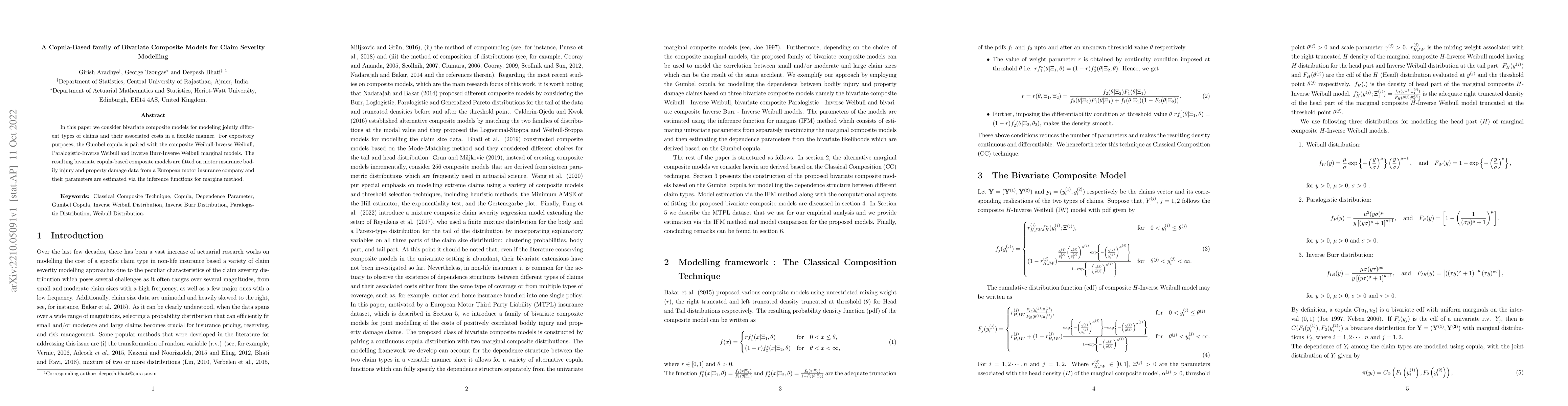 Thumbnail for A Copula-Based family of Bivariate Composite Models for Claim Severity
  Modelling