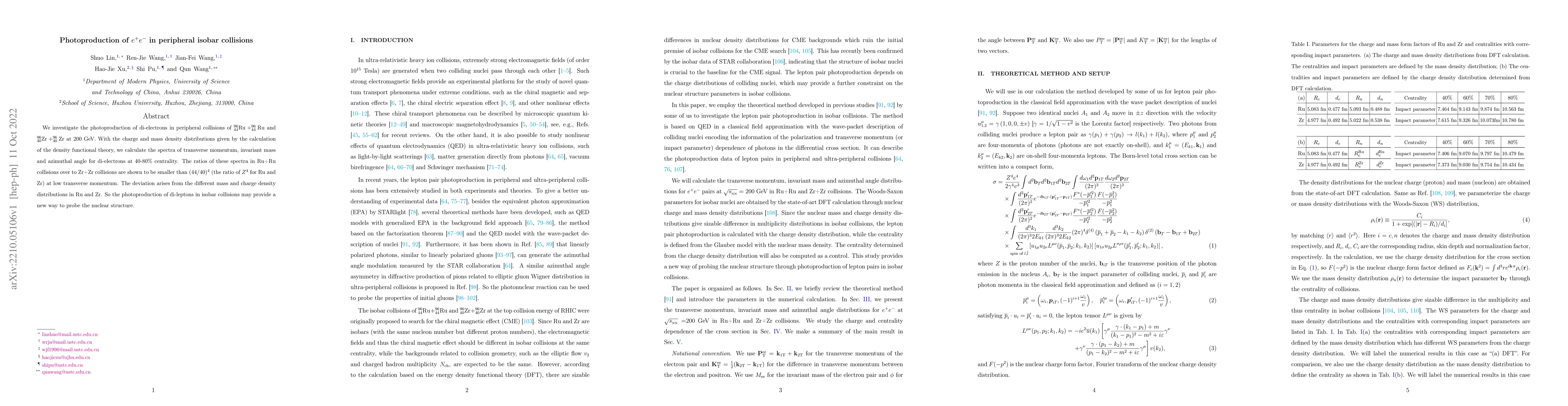 Thumbnail for Photoproduction of $e^{+}e^{-}$ in peripheral isobar collisions