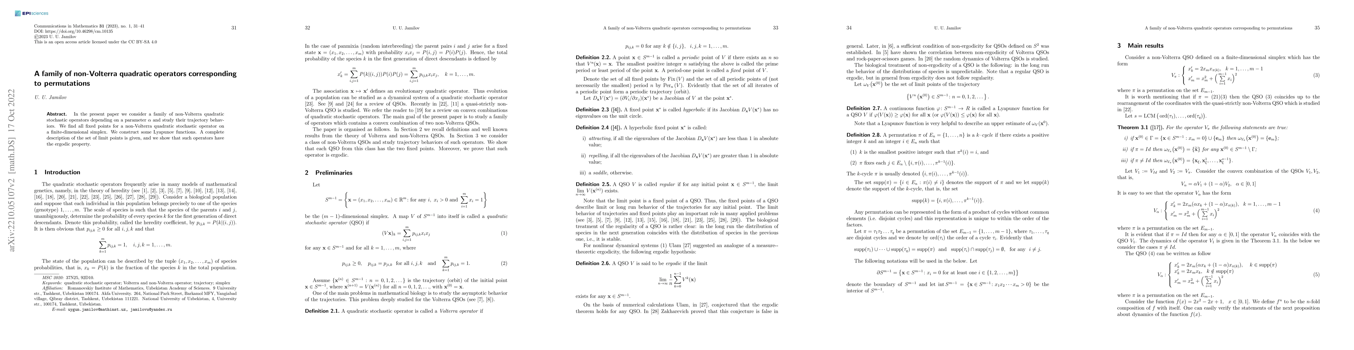 Thumbnail for A family of non-Volterra quadratic operators corresponding to
  permutations