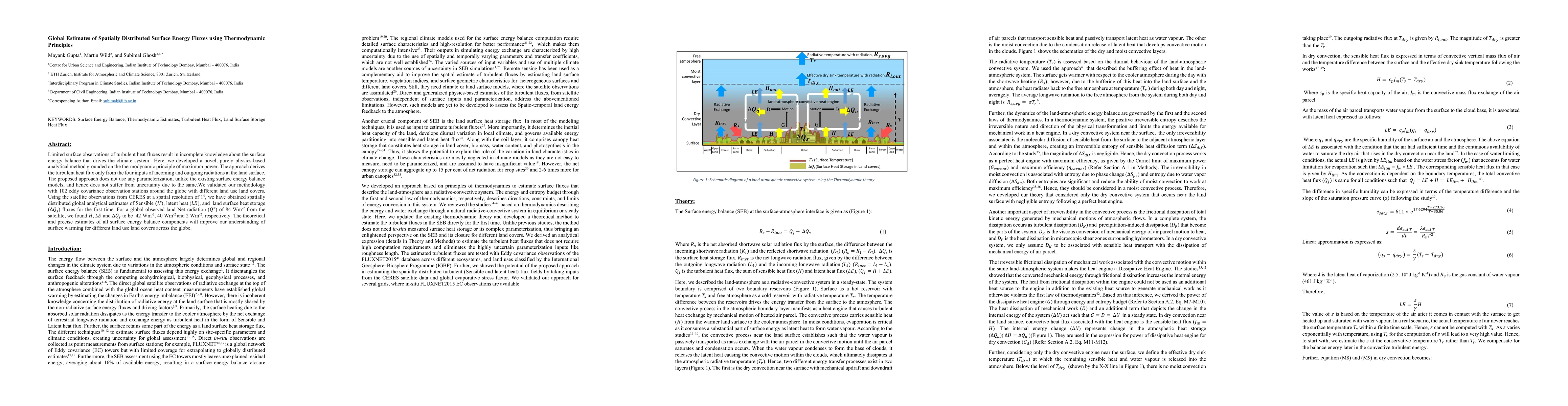 Thumbnail for Global Estimates of Spatially Distributed Surface Energy Fluxes using
  Thermodynamic Principles
