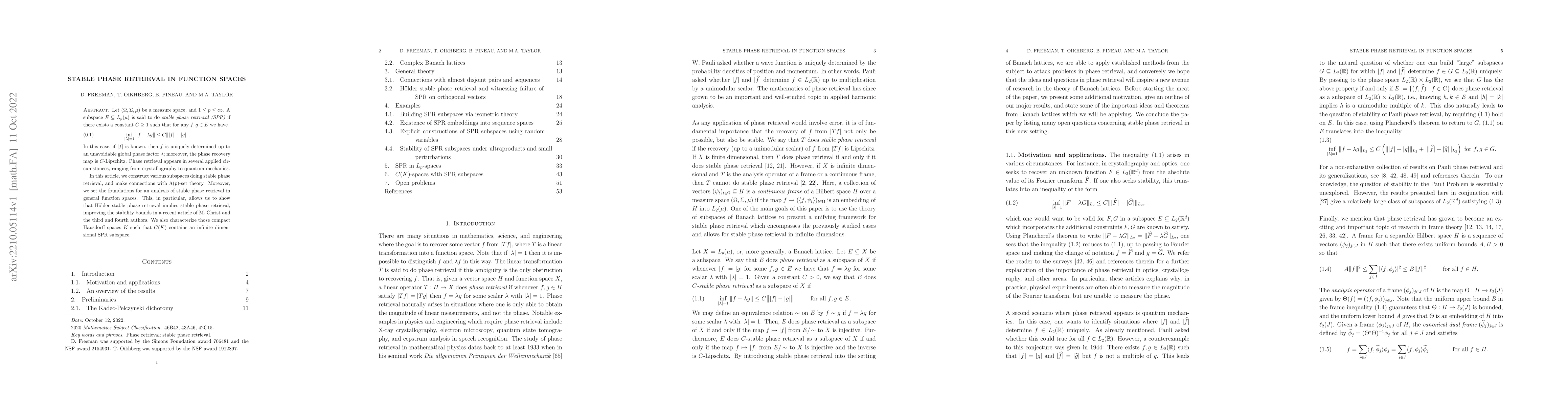 Thumbnail for Stable phase retrieval in function spaces