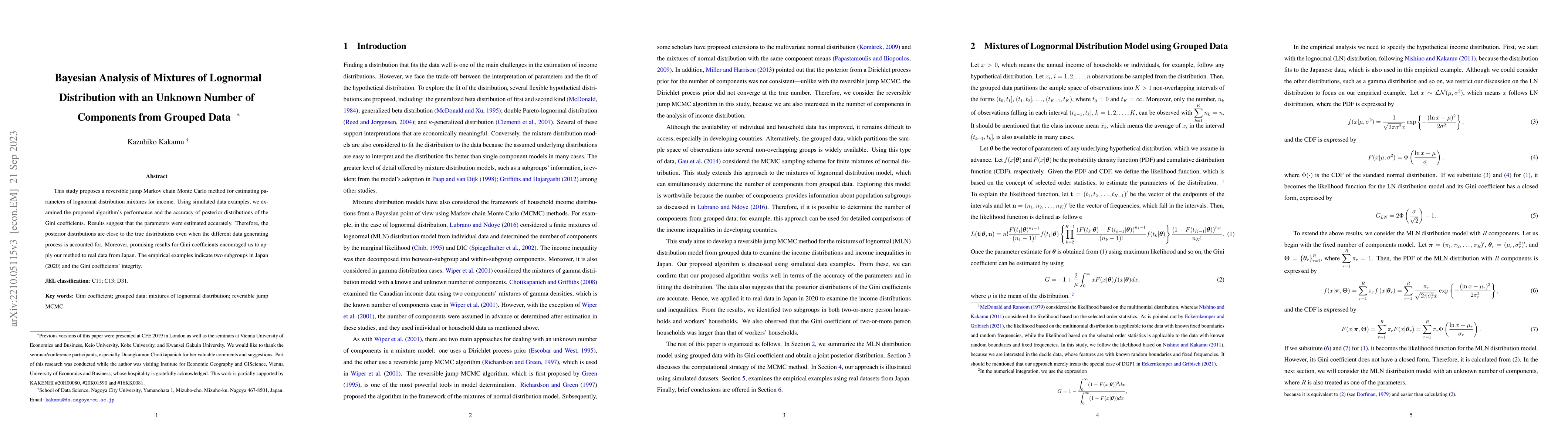 Thumbnail for Bayesian analysis of mixtures of lognormal distribution with an unknown
  number of components from grouped data