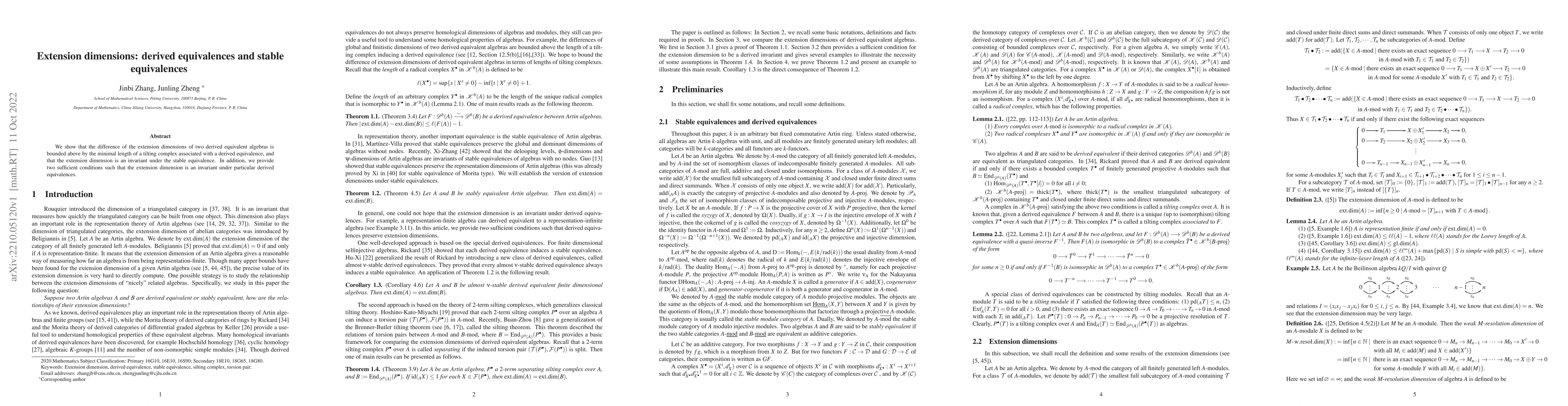 Thumbnail for Extension dimensions: derived equivalences and stable equivalences