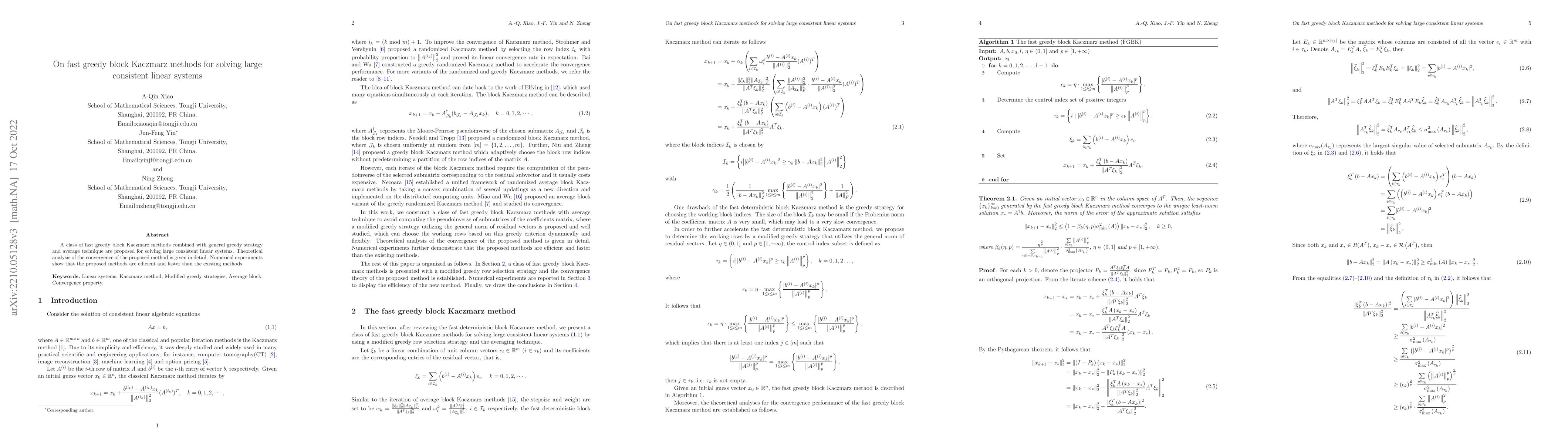 Thumbnail for On fast greedy block Kaczmarz methods for solving large consistent
  linear systems