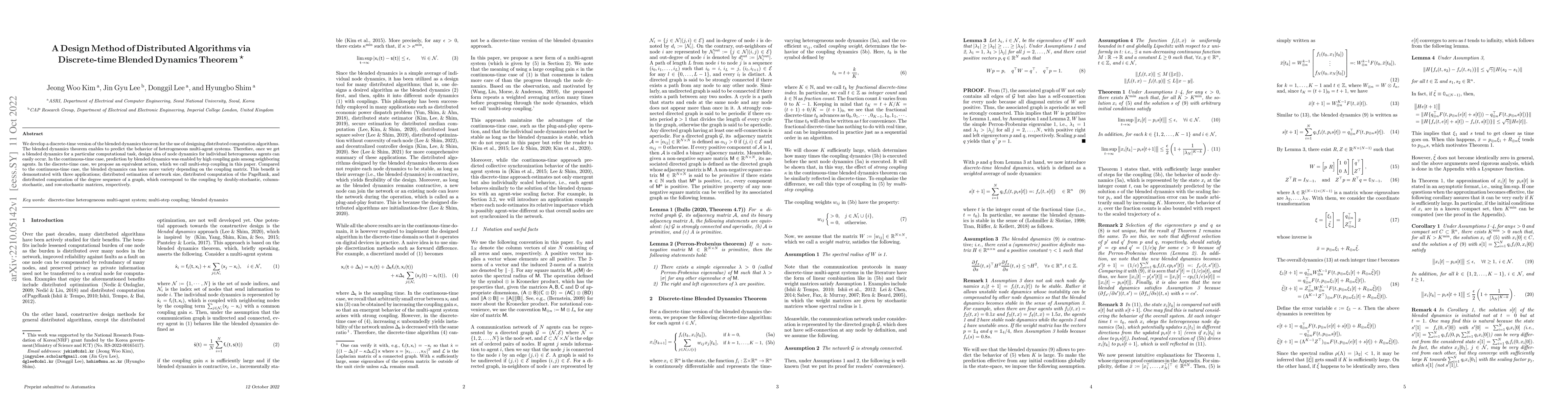 Thumbnail for A Design Method of Distributed Algorithms via Discrete-time Blended
  Dynamics Theorem