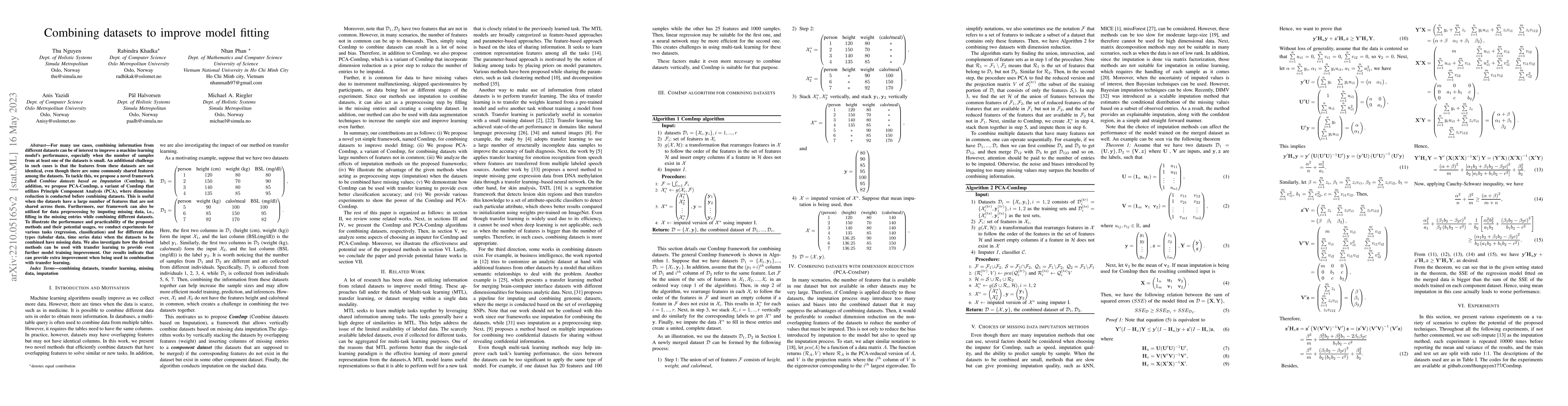 Thumbnail for Combining datasets to increase the number of samples and improve model
  fitting