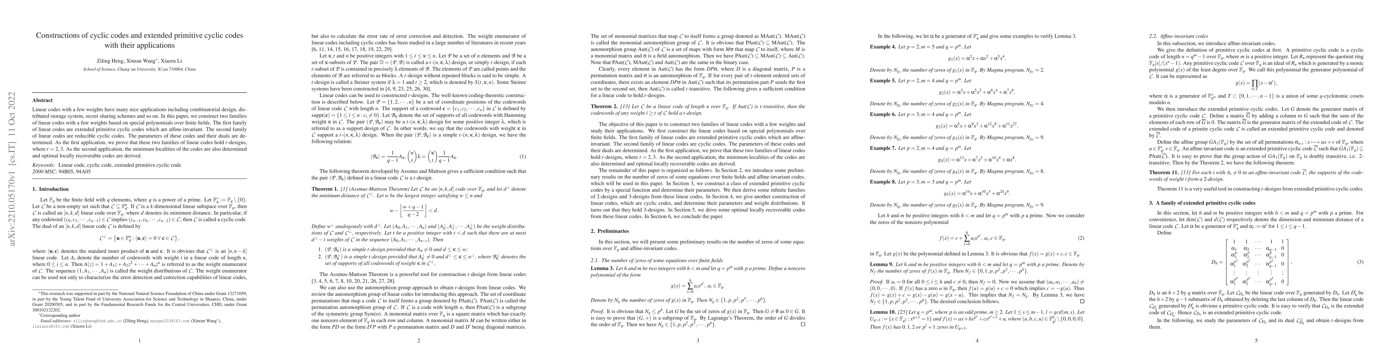 Thumbnail for Constructions of cyclic codes and extended primitive cyclic codes with
  their applications