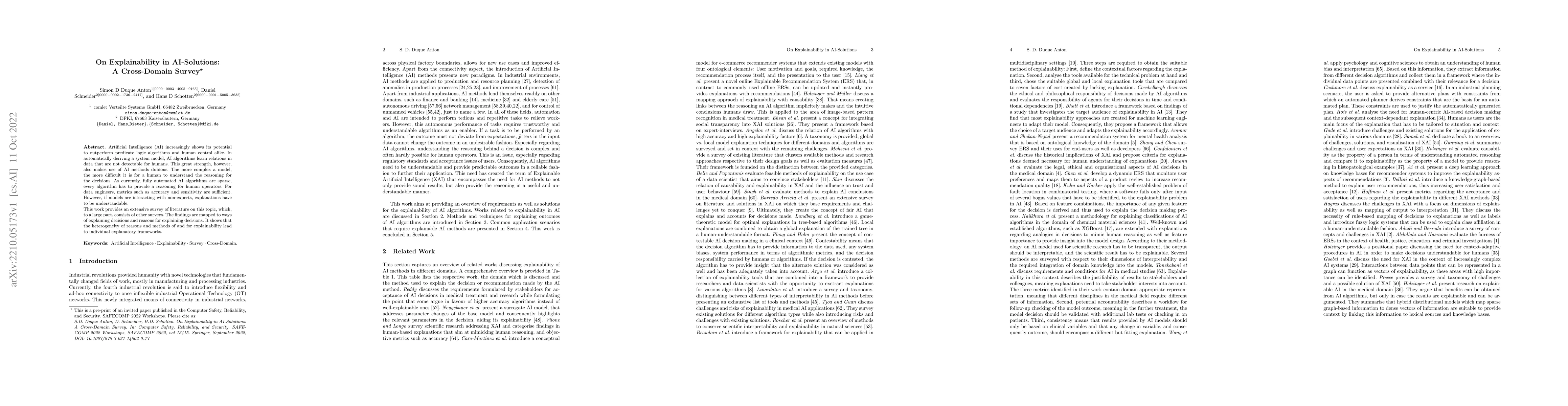 Thumbnail for On Explainability in AI-Solutions: A Cross-Domain Survey