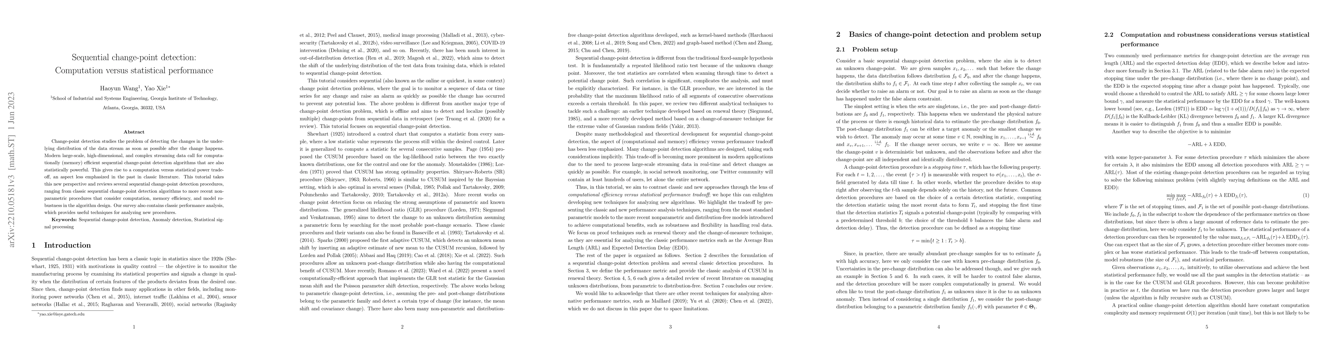Thumbnail for Sequential change-point detection: Computation versus statistical
  performance