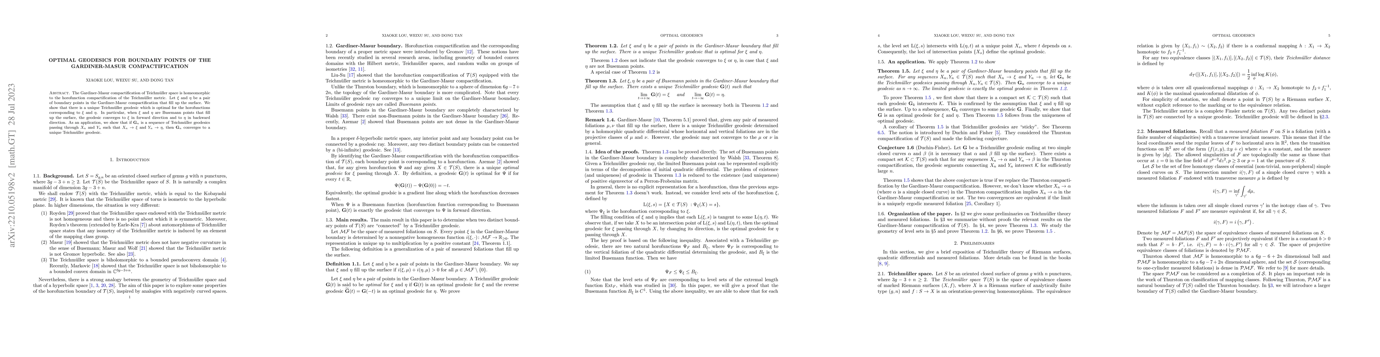 Thumbnail for Optimal geodesics for boundary points of the Gardiner-Masur
  compactification