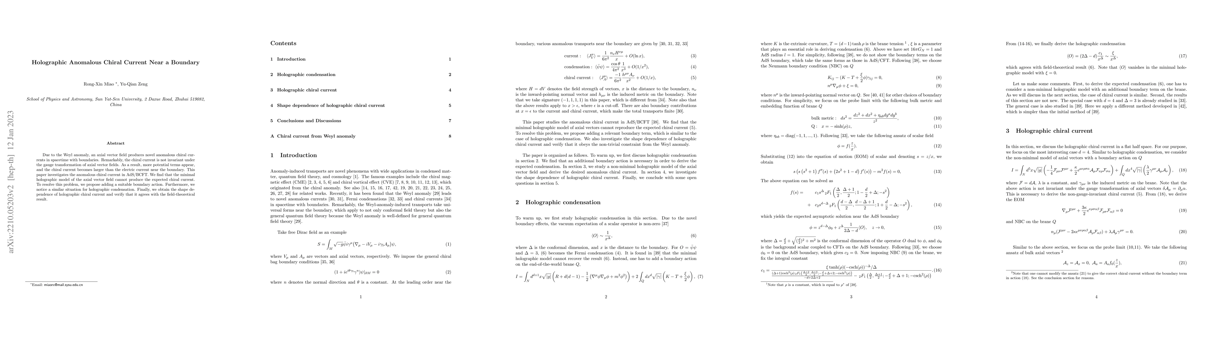 Thumbnail for Holographic Anomalous Chiral Current Near a Boundary