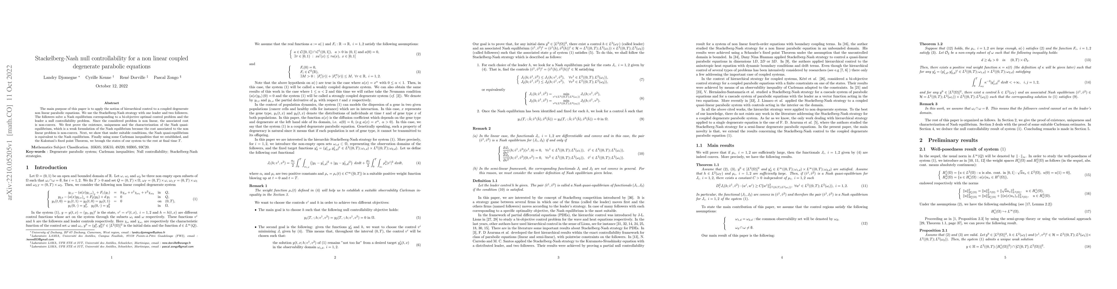 Thumbnail for Stackelberg-Nash null controllability for a non linear coupled
  degenerate parabolic equations