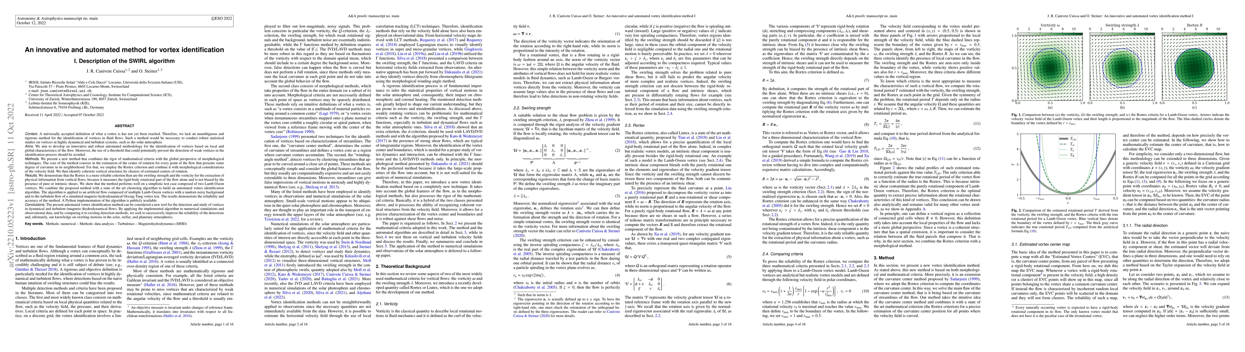 Thumbnail for An innovative and automated method for vortex identification. I.
  Description of the SWIRL algorithm