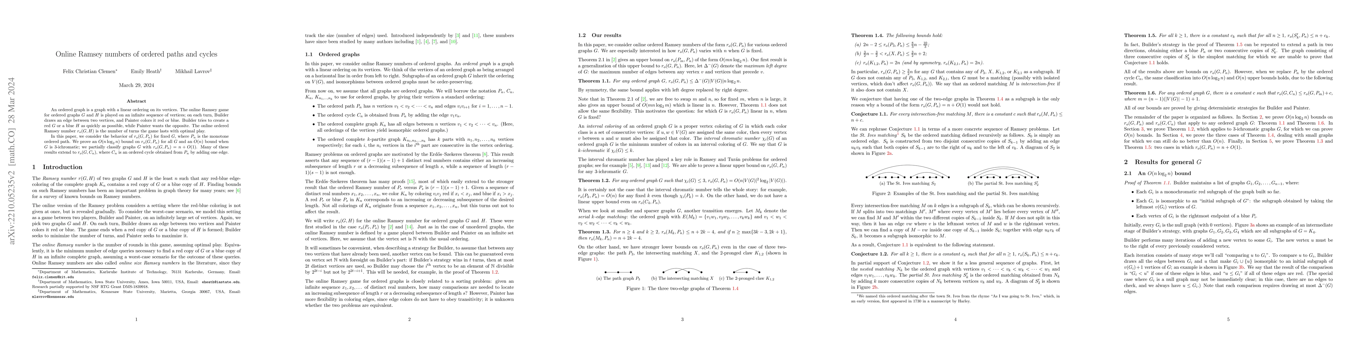 Thumbnail for Online Ramsey numbers of ordered paths and cycles