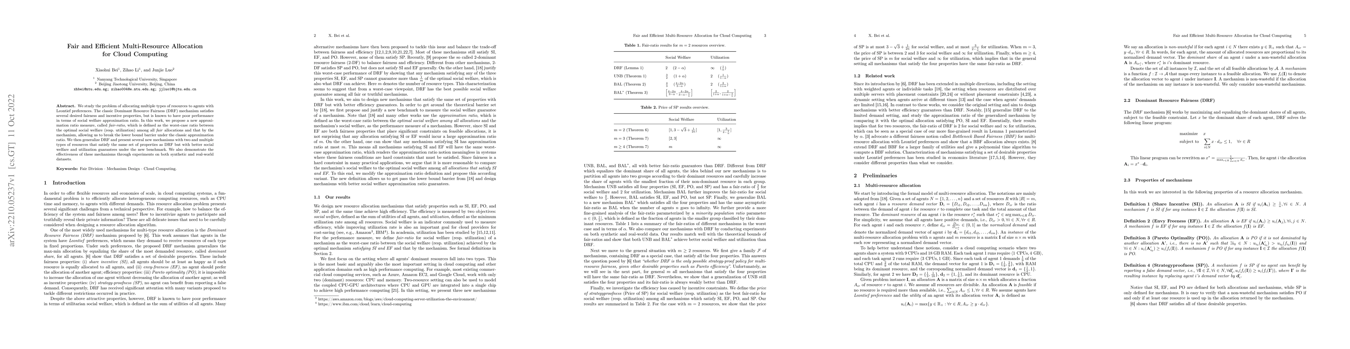 Thumbnail for Fair and Efficient Multi-Resource Allocation for Cloud Computing