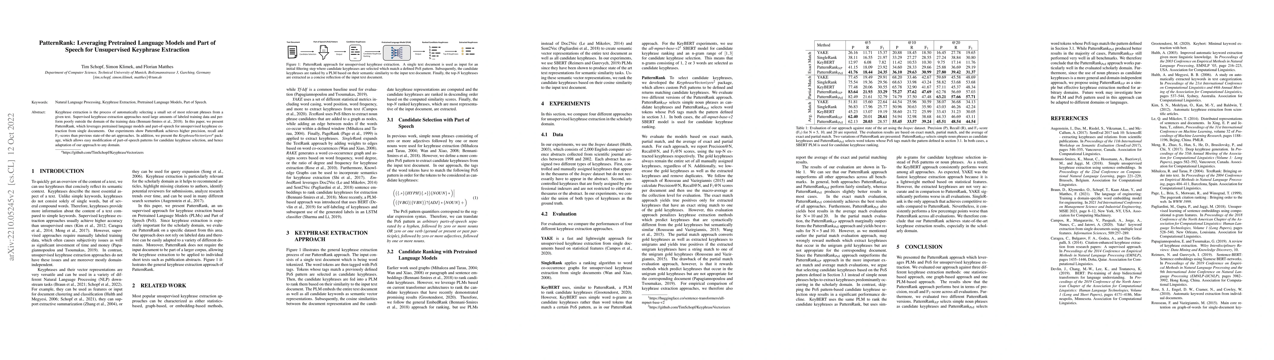 Thumbnail for PatternRank: Leveraging Pretrained Language Models and Part of Speech
  for Unsupervised Keyphrase Extraction