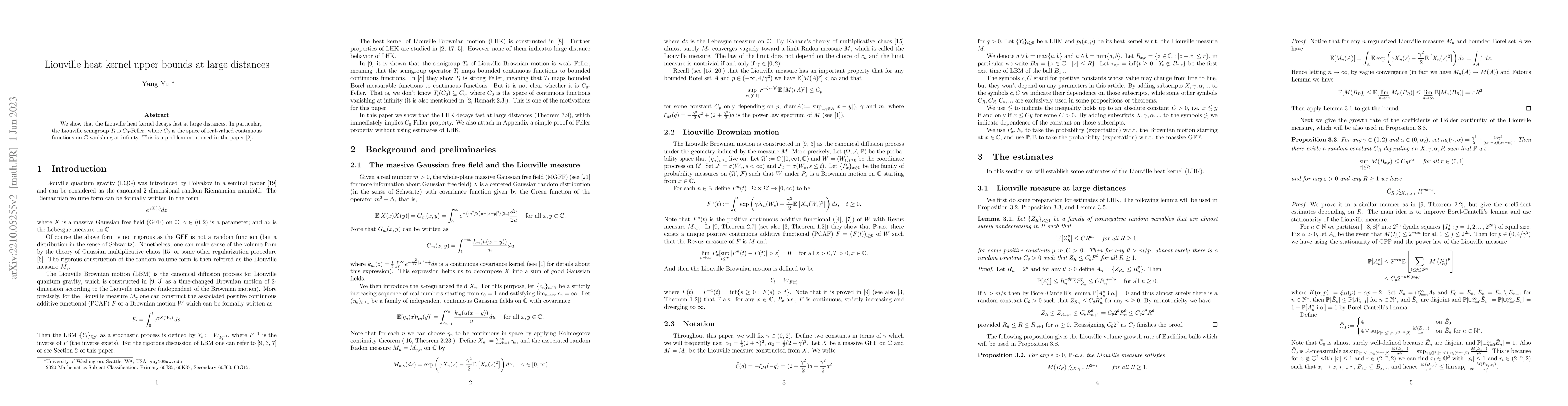 Thumbnail for Liouville heat kernel upper bounds at large distances