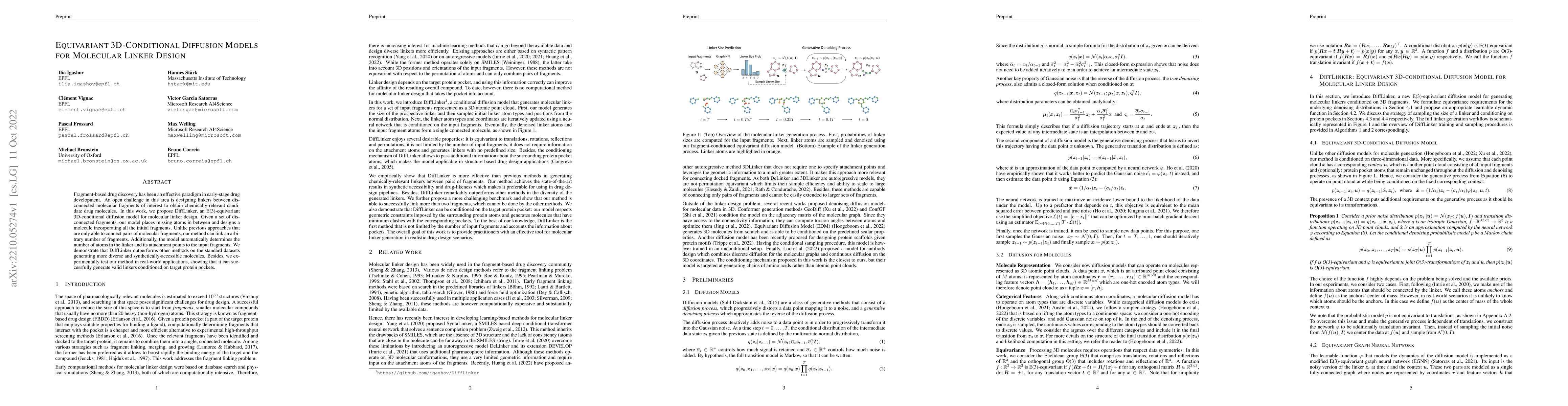 Thumbnail for Equivariant 3D-Conditional Diffusion Models for Molecular Linker Design